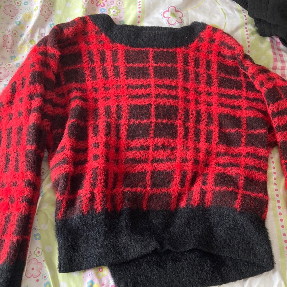 checkered “time and tru” furry crop top